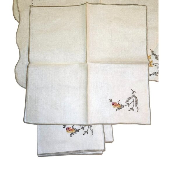 Elegant Vintage Hand Embroidered 8 Piece Linen Placemat/Napkin Modern Cottagecor - Picture 10 of 10